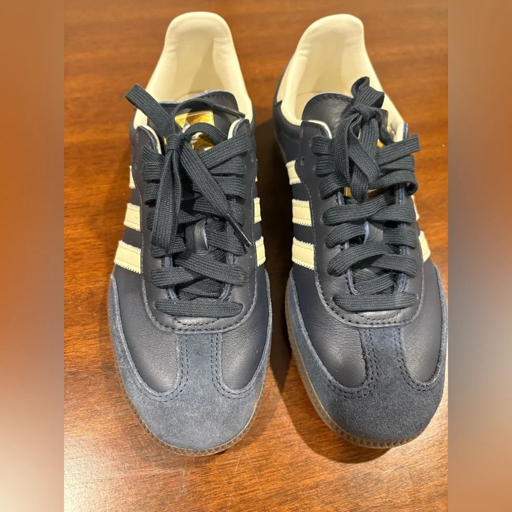 ADIDAS Samba OG Night Navy and Cream Suede Leather Low Profile Trainer Sneakers - Picture 3 of 9